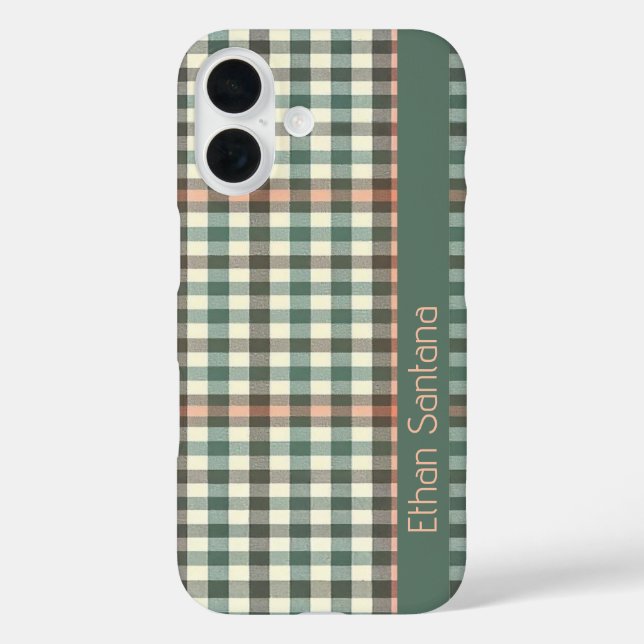 Green & Creme Karierter Individuelle Name Case-Mate iPhone Hülle (Rückseite)