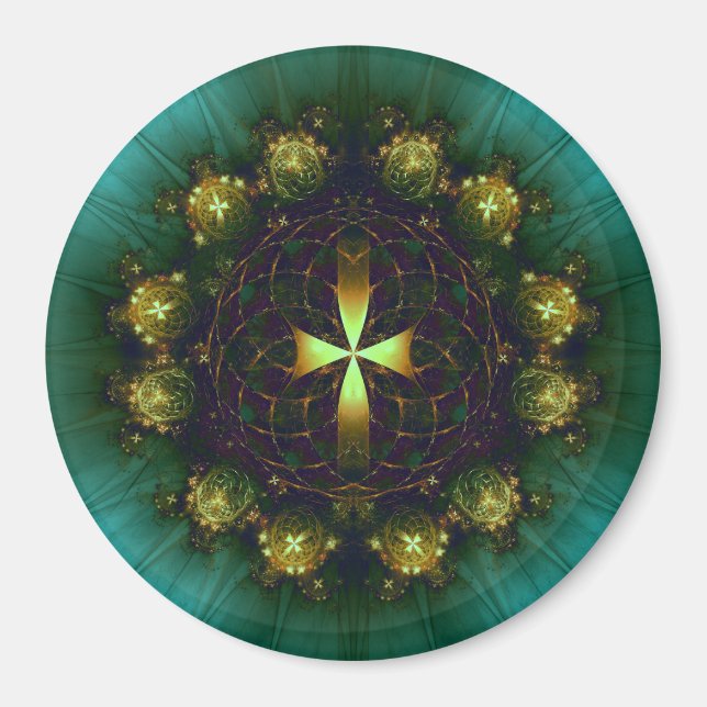 Green Cross Mandala Magnet (Vorne)