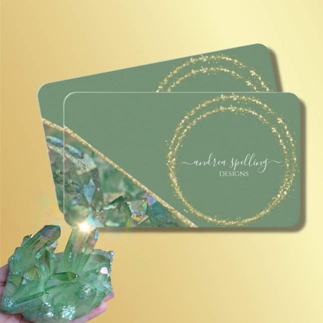 Green Crystal Quartz Gold Glitzer Business Cards Visitenkarte (Von Creator hochgeladen)