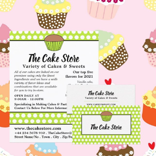 Green Cupcake & Polka Dot, Cake Store Advertising Flyer (Von Creator hochgeladen)