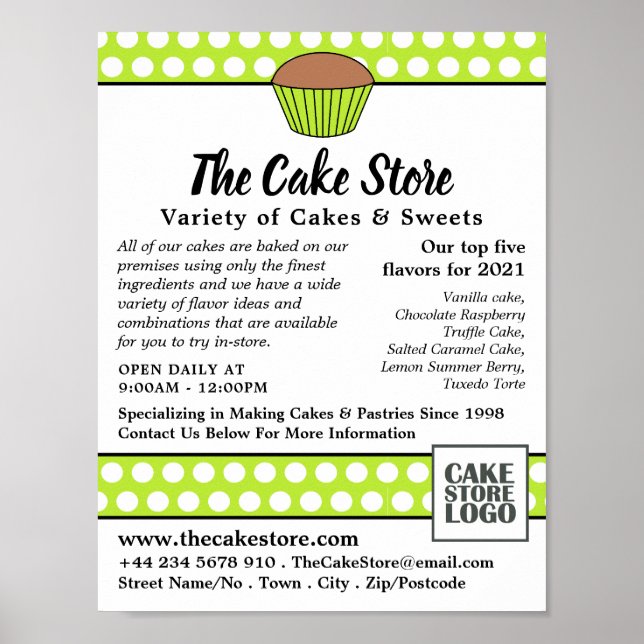 Green Cupcake & Polka Dot, Cake Store Advertising Poster (Vorne)