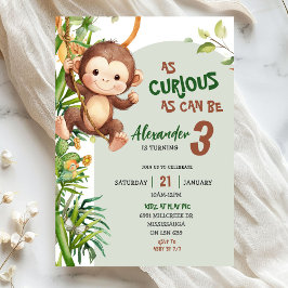 Green Curious Monkey Savannah Theme Birthday Einladung