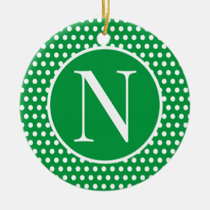 Green Custom Anfangsbuchstabe Polka Dot Keramik Ornament