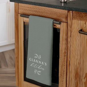 Green   Custom Botanical Your Name's Kitchen Geschirrtuch