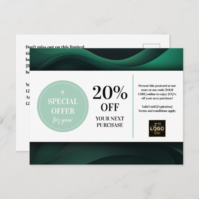 Green Custom Coupon Discount Postcard Postkarte (Vorne/Hinten)