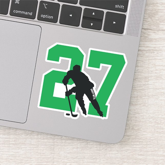 Green Custom Hockey Player Number Laptop Aufkleber (Detail)