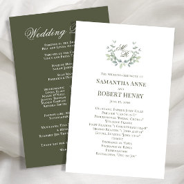 Green Custom Monogram Wedding Program