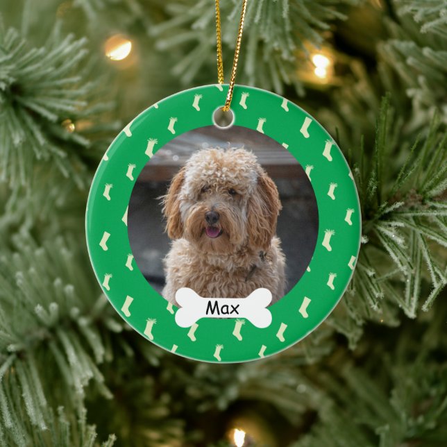 Green Custom Pet Puppy Dog Foto Keramik Ornament (Baum)