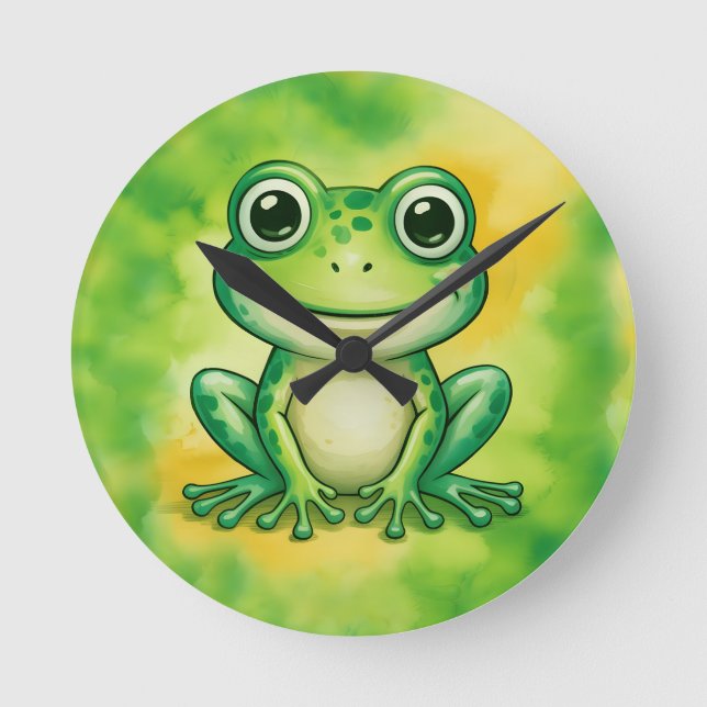 Green cute frog runde wanduhr (Vorderseite)