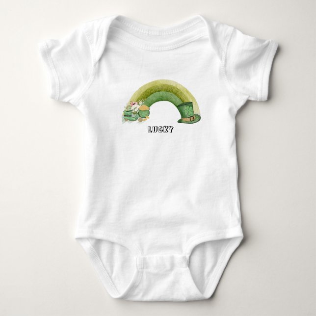 Green cute rainbow party patrick's day baby strampler (Vorderseite)