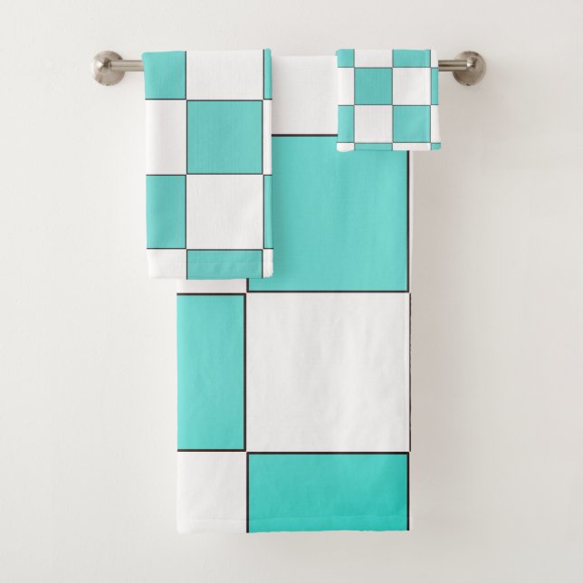 Green Cyan Chessboard Badhandtuch Set (Insitu)