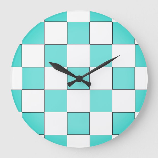 Green Cyan Chessboard Große Wanduhr (Vorderseite)
