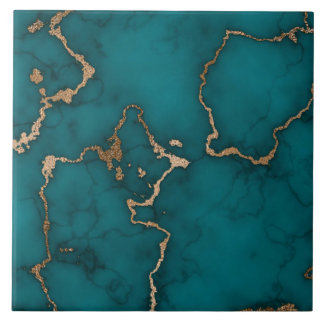 Green Cyan Gold Marble Abstrakt Fliese
