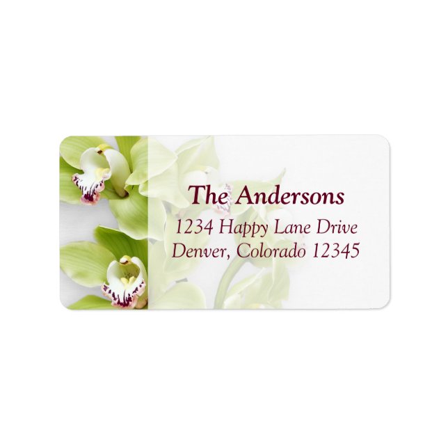 Green Cymbidium Orchid Wedding Address Labels Adressaufkleber (Vorne)