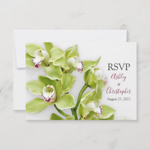 Green Cymbidium Orchid Wedding Reply RSVP Card Karte