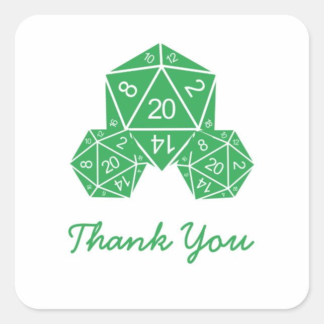 Green D20 Dice Danke Stickers (Vorderseite)