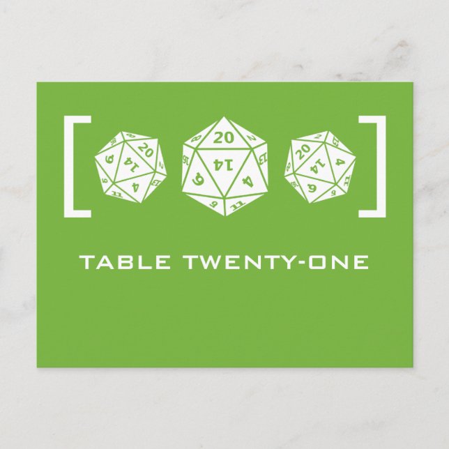 Green D20 Dice Gamer Tischnummer Postcard (Vorderseite)