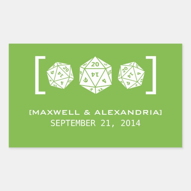 Green D20 Dice Gamer Wedding Stickers (Vorderseite)