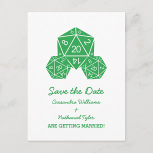 Green D20 Dice Save the Date Postkarte