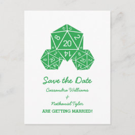 Green D20 Dice Save the Date Postkarte