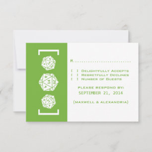 Green D20 Würfel Gamer Wedding Response Card RSVP Karte
