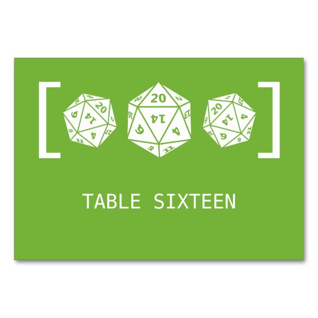 Green D20 Würfel Gamer Wedding Table Card Tischnummer (Vorderseite)