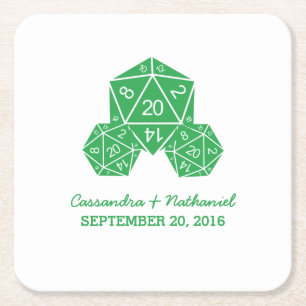 Green D20 Würfel Hochzeitspapier-Untersetzer Rechteckiger Pappuntersetzer