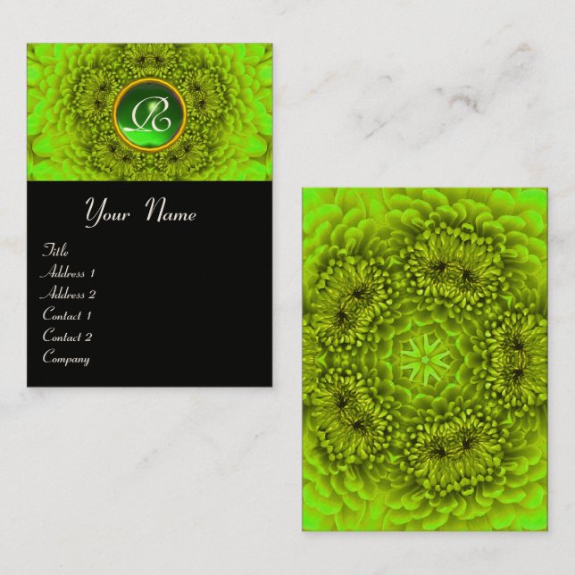GREEN DAHLIA BLUME PETALS EMERALD GEM MONOGRAM VISITENKARTE (Vorne/Hinten)