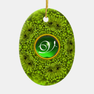 GREEN DAHLIA EMERALD MONOGRAM KERAMIK ORNAMENT
