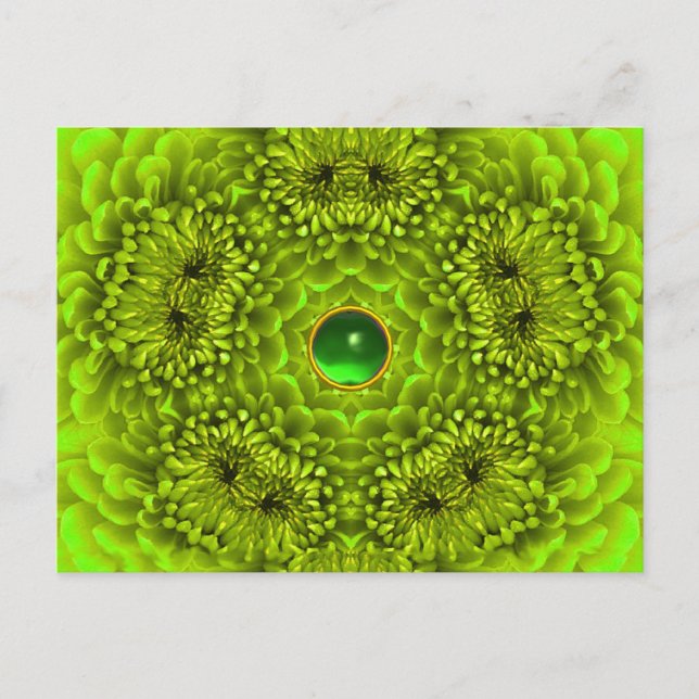 GREEN DAHLIA UND EMERALD GEMSTONE Floral Postkarte (Vorderseite)