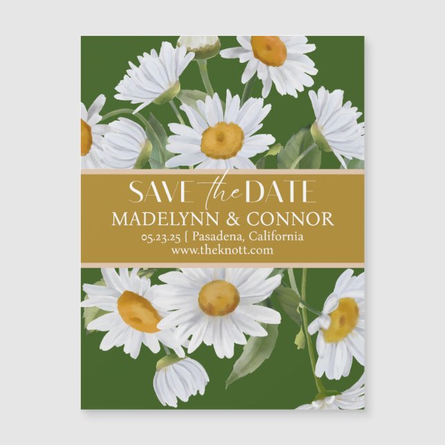 Green Daisies Smooth Script-Foto Save the Date Magneteinladung (Vorderseite)