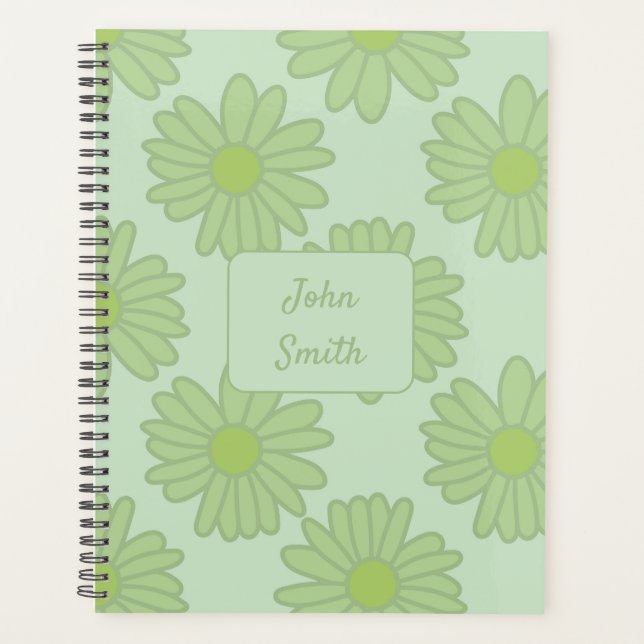 Green Daisies über Green_Floral Muster Script Planer (Vorderseite)