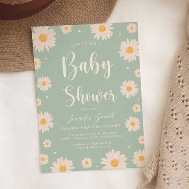 Green Daisy Floral Girl Dusche Einladung (Von Creator hochgeladen)