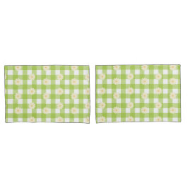 Green Daisy Gingham Pattern Kissenbezug