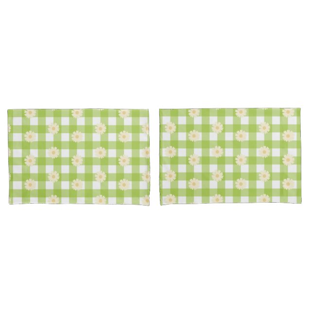 Green Daisy Gingham Pattern Kissenbezug (Vorderseite-Set)