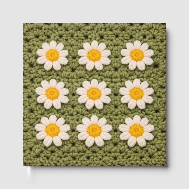 Green Daisy Granny Square Crochet Pattern Floral Gästebuch (Vorderseite)