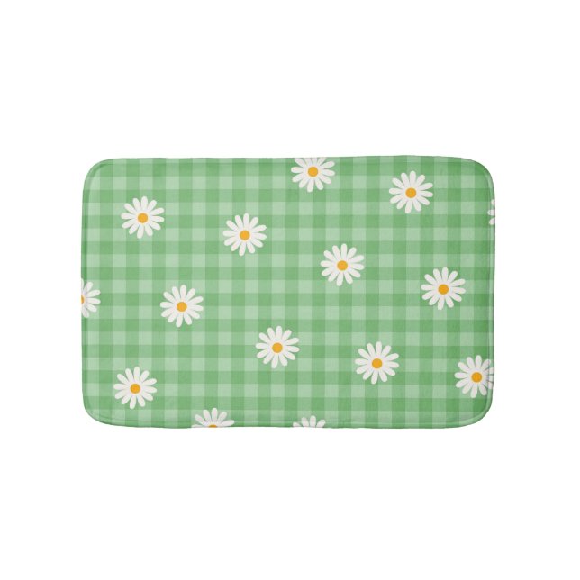 Green Daisy Kariert Gingham Karo Blume Pattern Badematte (Vorderseite)