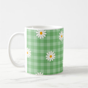 Green Daisy Kariert Gingham Karo Blume Pattern Kaffeetasse