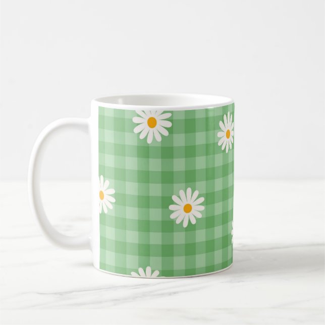 Green Daisy Kariert Gingham Karo Blume Pattern Kaffeetasse (Links)