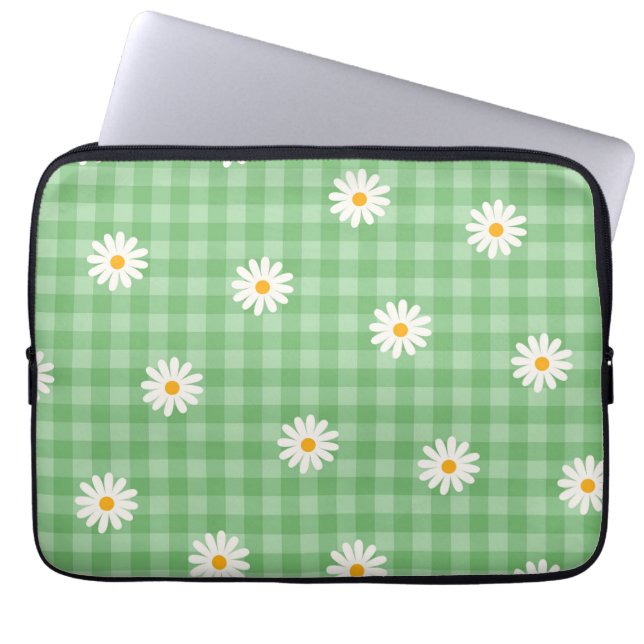 Green Daisy Kariert Gingham Karo Blume Pattern Laptopschutzhülle (Vorderseite)
