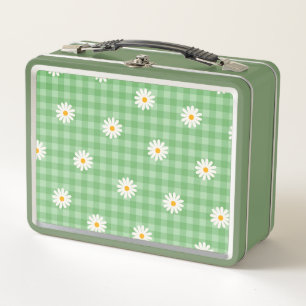 Green Daisy Kariert Gingham Karo Blume Pattern Metall Brotdose
