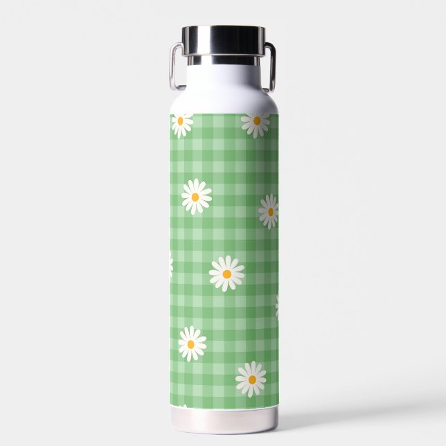 Green Daisy Kariert Gingham Karo Blume Pattern Trinkflasche (Vorne)
