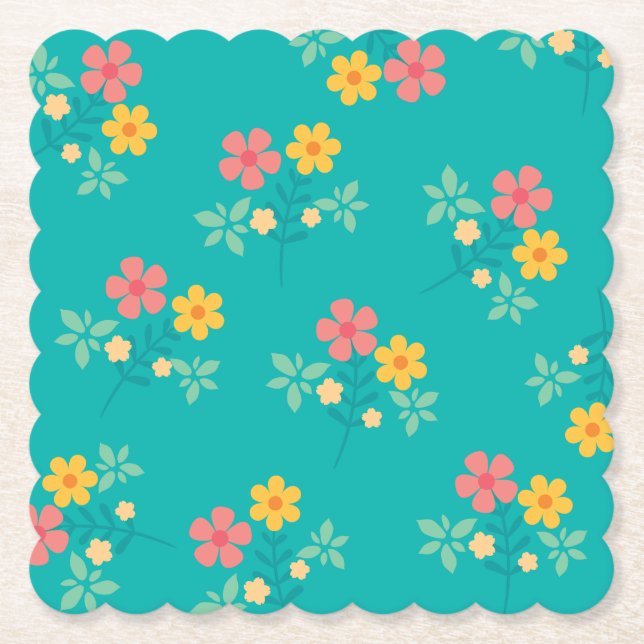Green Daisy Vintag Bouquet Pattern Untersetzer (Vorderseite)
