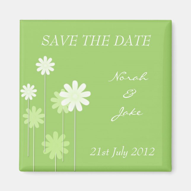 Green Daisy Wedding Save the Date Magnet (Vorne)