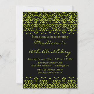 Green Damask 16 . Geburtstag Geburtstagseinladung Einladung