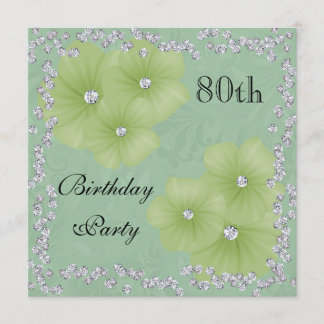 Green Damask & Blume 80. Geburtstag Einladung