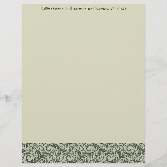 Green Damask Border Briefbogen (Vorderseite)