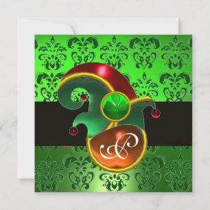 GREEN DAMASK ,ELF HAT ST.PATRICK'S PARTY MONOGRAM EINLADUNG