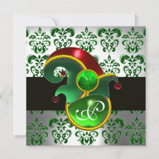 GREEN DAMASK ,ELF HAT ST.PATRICK'S PARTY MONOGRAM EINLADUNG