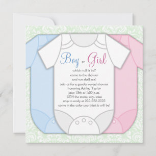 Green Damask Gender Reveal Shower Einladungen